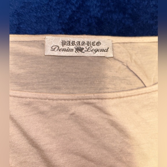 Parasuco | cream/gold knit 3/4 sleeve with slit, cotton blend crew neck - Picture 3 of 9